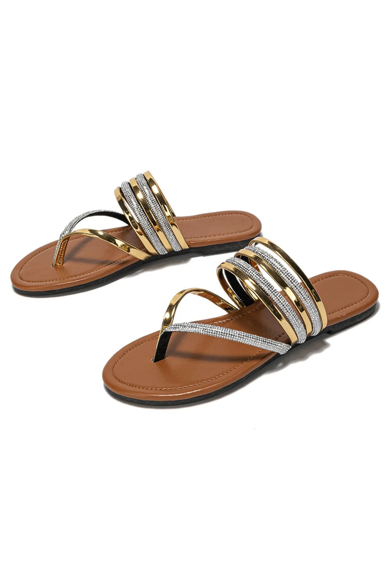 Amozae-Boho Metallic Thong Sandals