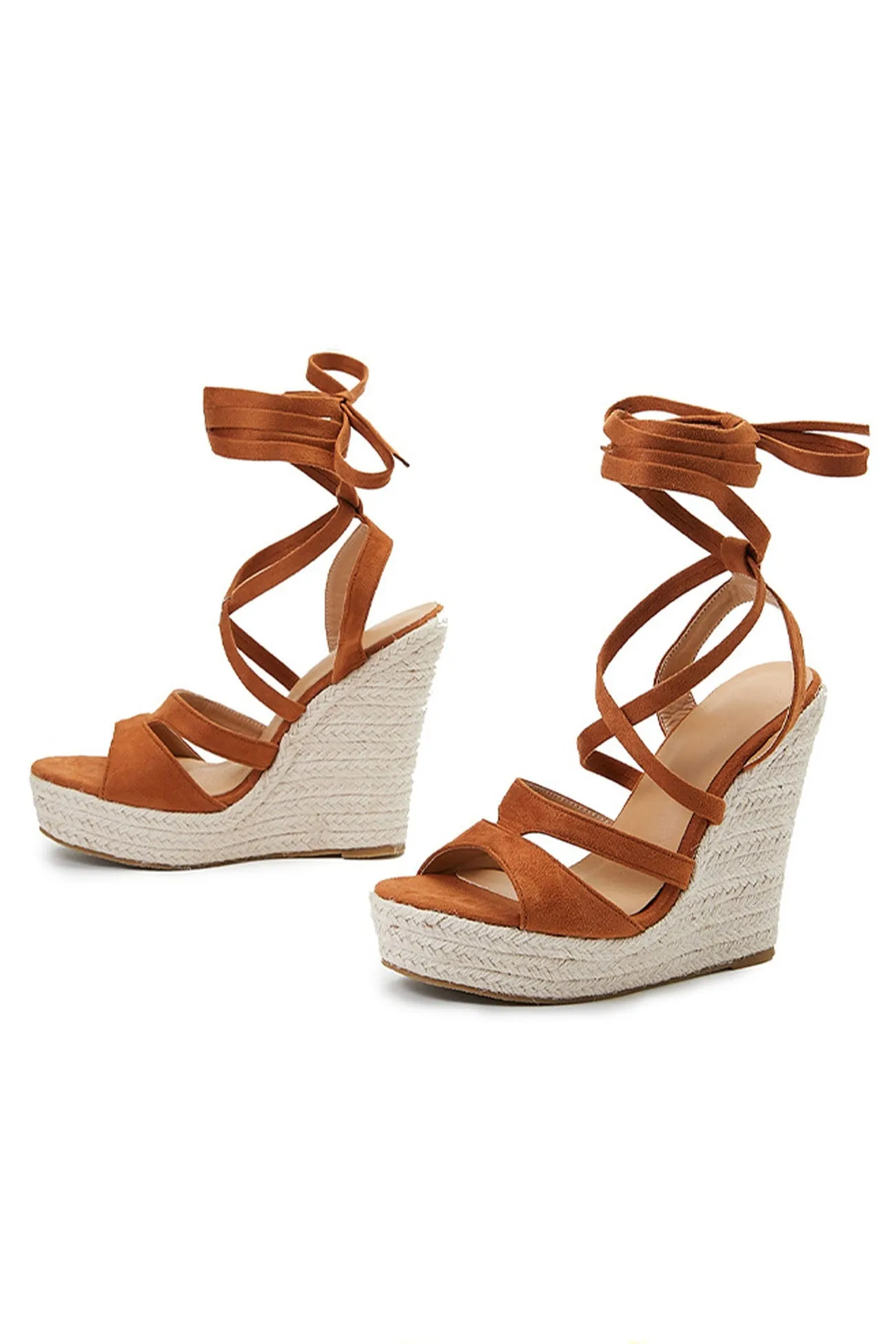 Amozae-Lace Up Espadrille Wedges Sandals