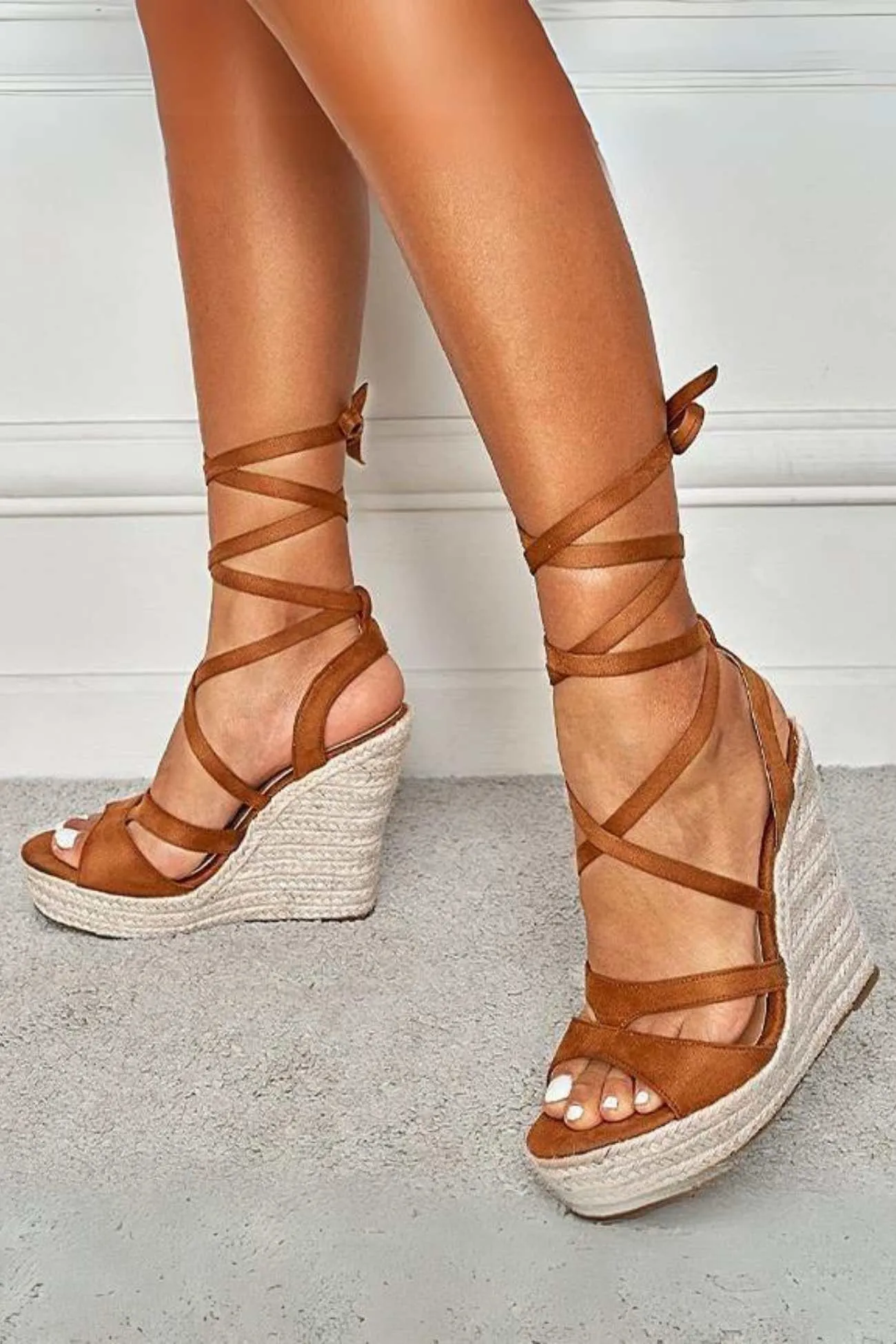 Amozae-Lace Up Espadrille Wedges Sandals