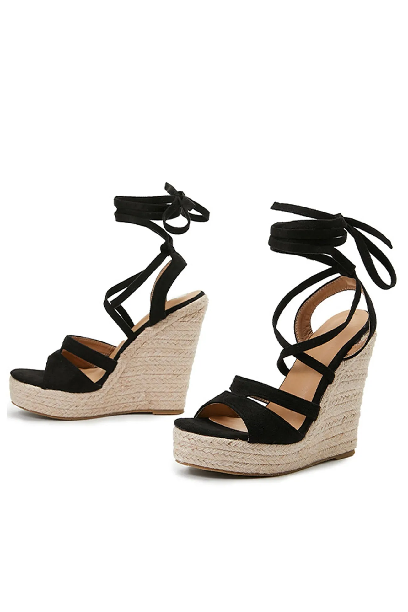 Amozae-Lace Up Espadrille Wedges Sandals