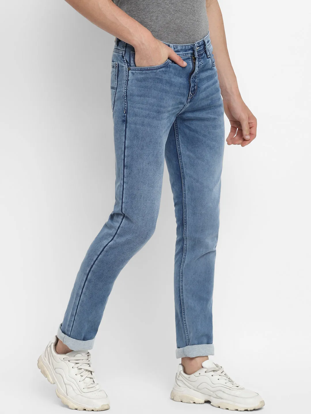 Blue Cotton Stretch Narrow Fit Jeans