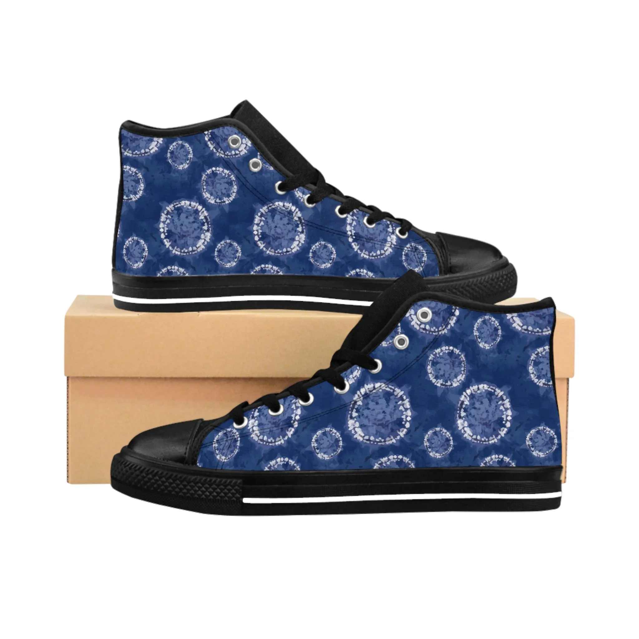 Blue Kimono Pattern Women's Classic Sneakers