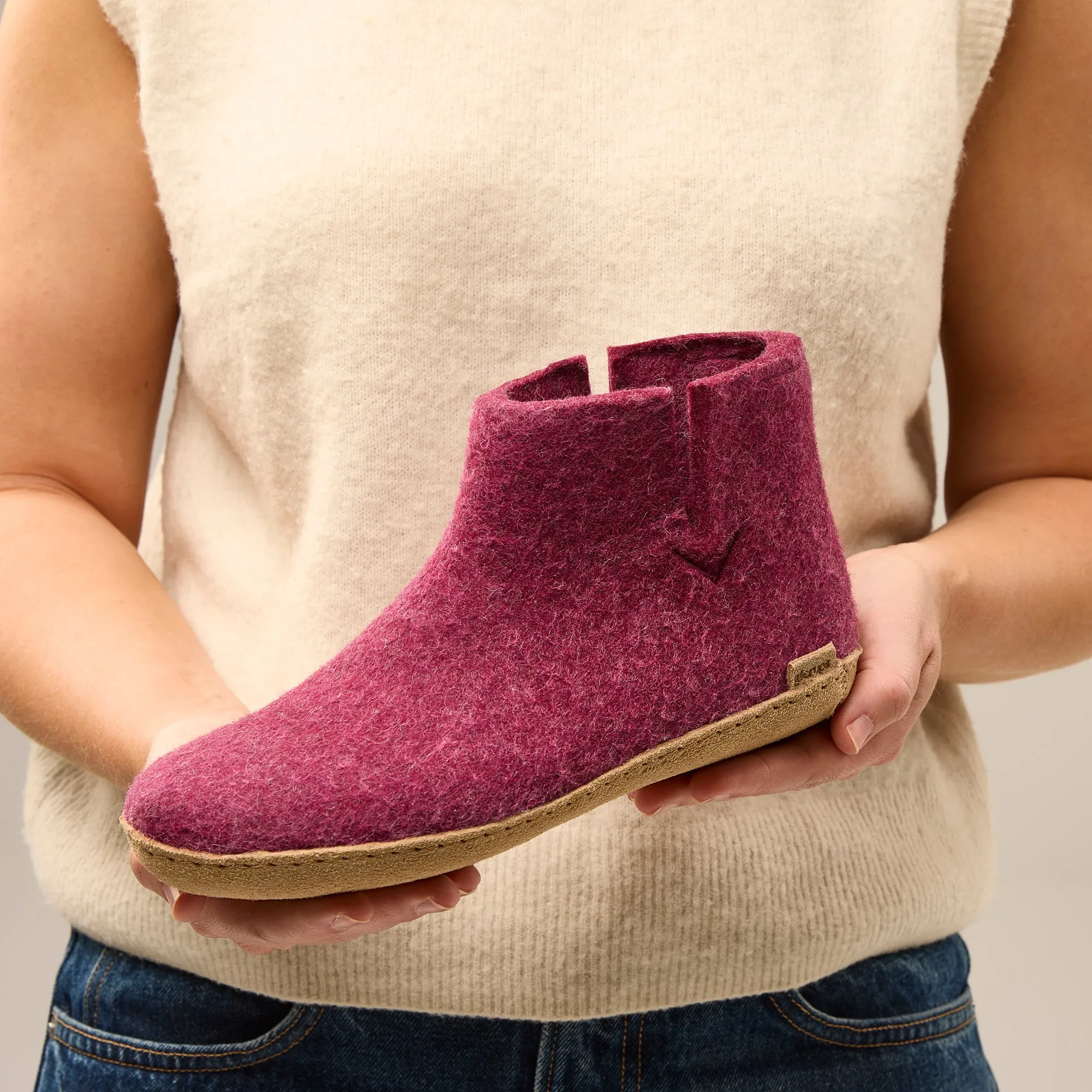 Boot with leather sole - Cranberry