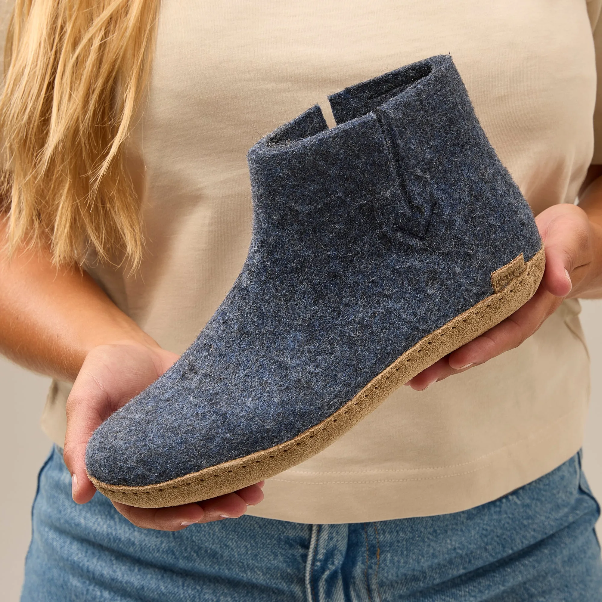 Boot with leather sole - Denim