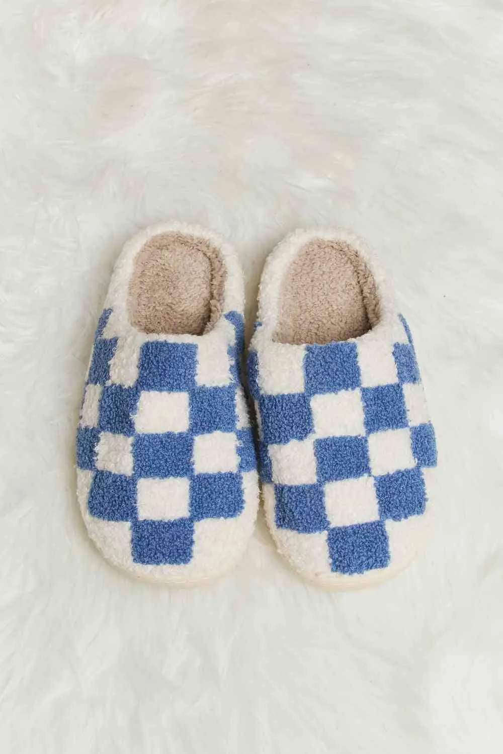 Checkered Print Plush Slide Slippers