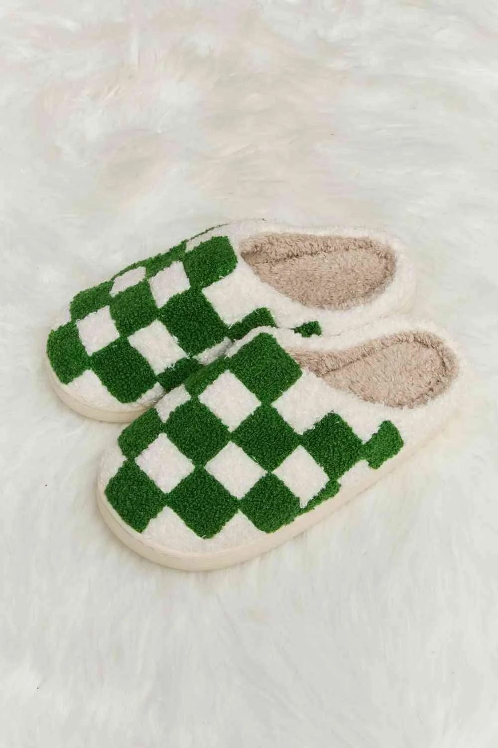 Checkered Print Plush Slide Slippers