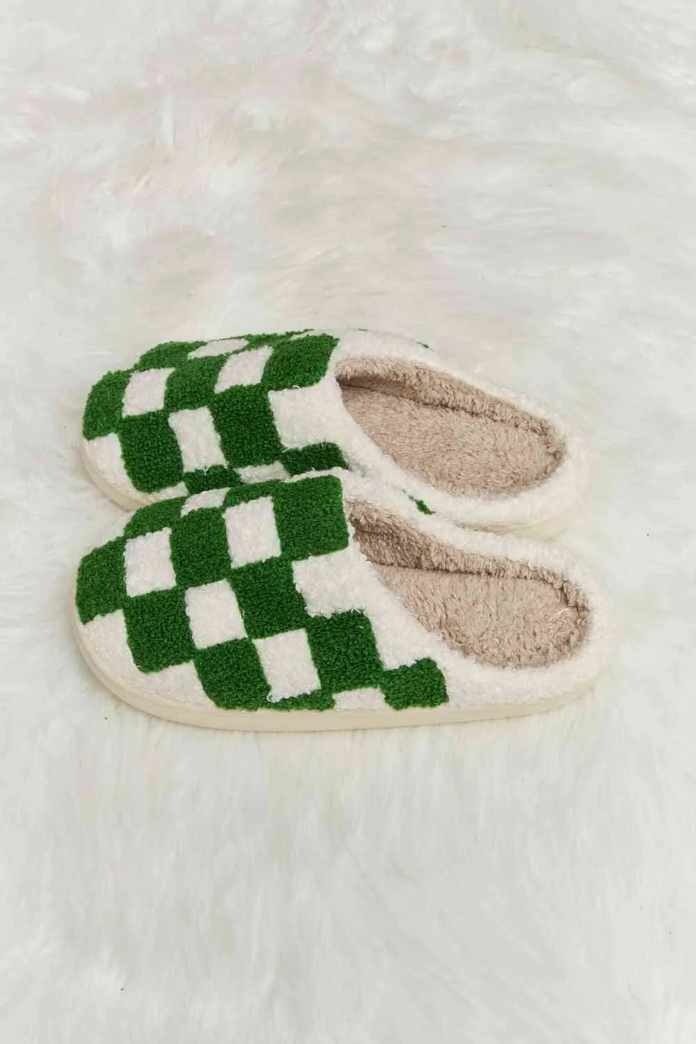 Checkered Print Plush Slide Slippers