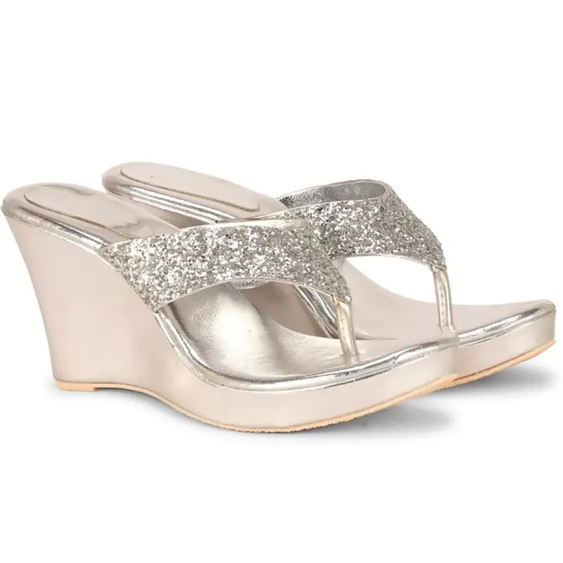 Delish Laides Wadding And Party Occastion Wedges Silver Heel For Women