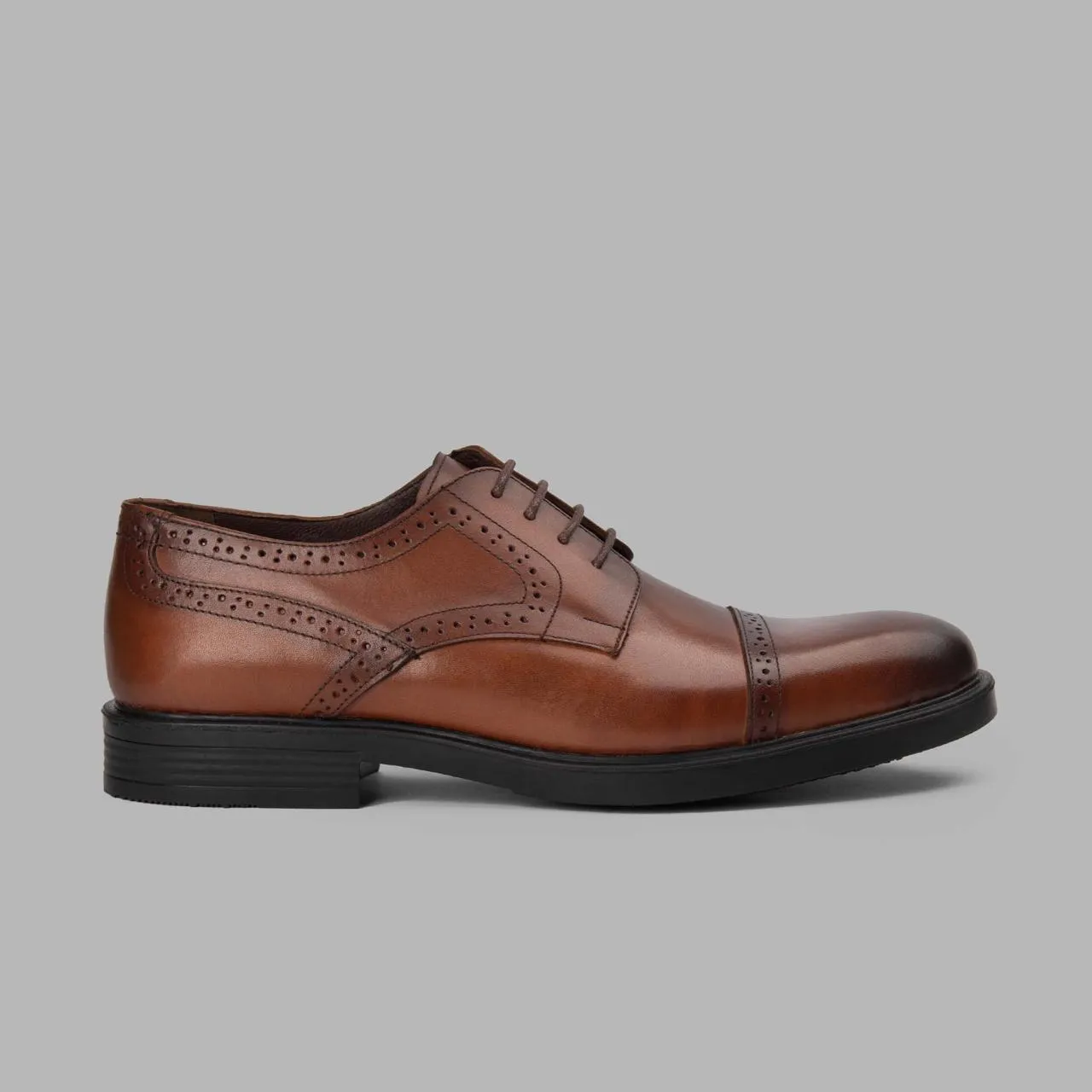 Mens Classic Derby Cap Toe Shoes in Havana Brown Leather