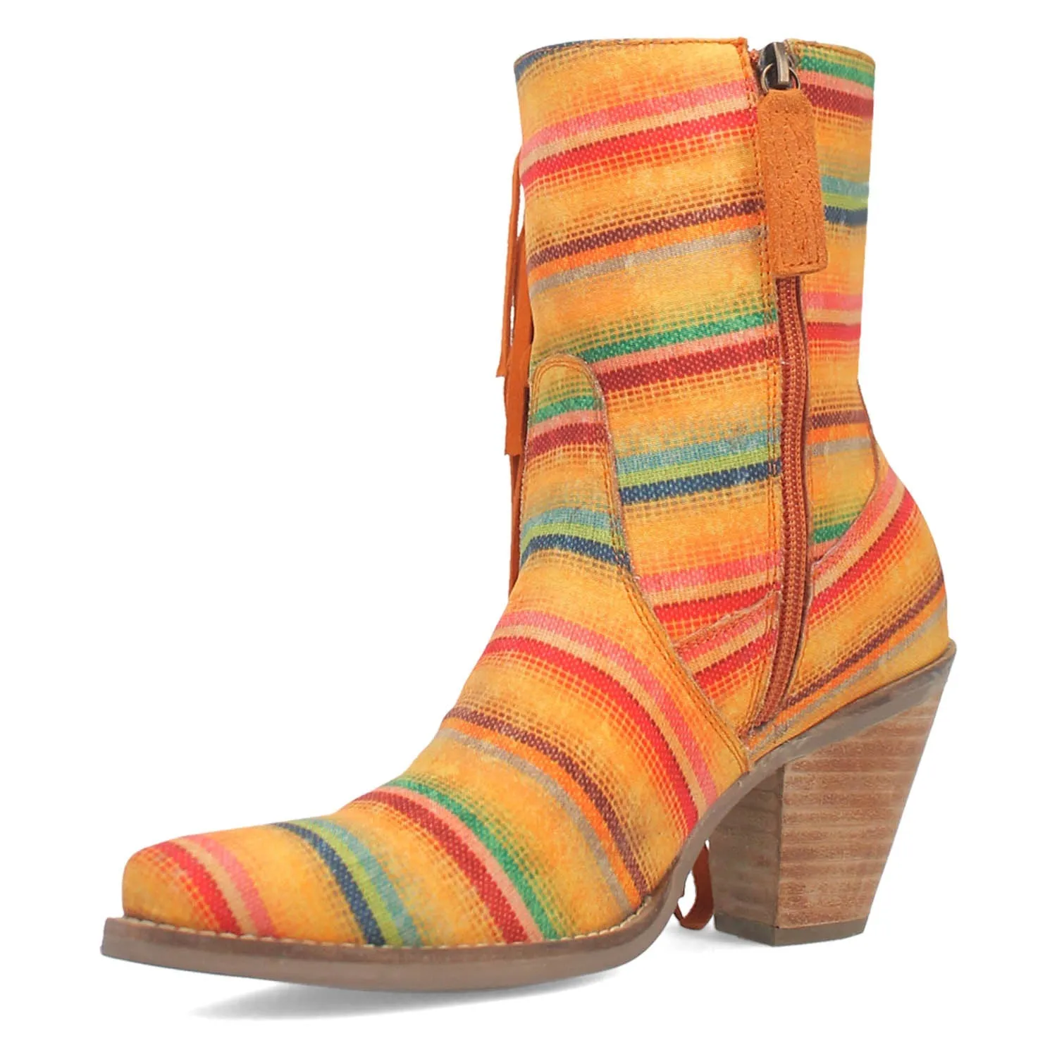 Dingo Womens Chili Pepperie Yellow Multi Textile Fringe Ankle Boots