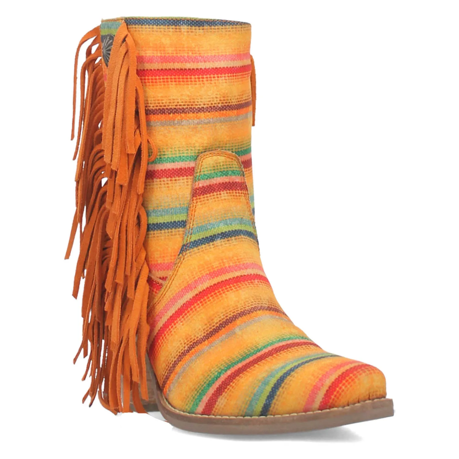 Dingo Womens Chili Pepperie Yellow Multi Textile Fringe Ankle Boots