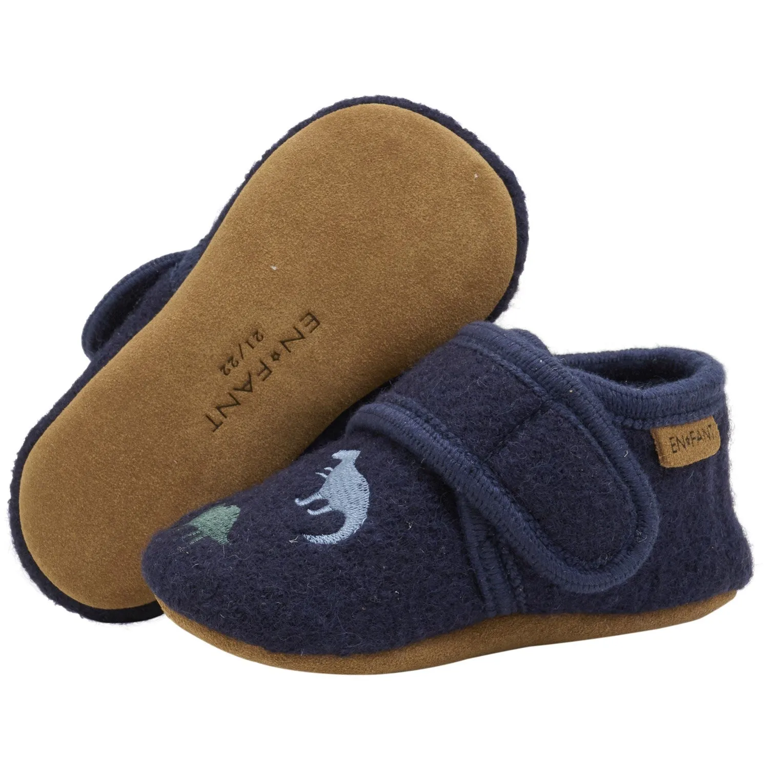 En Fant Navy Wool Slippers With Embroidery