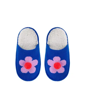 Flower Pom Slide Slipper Cobalt