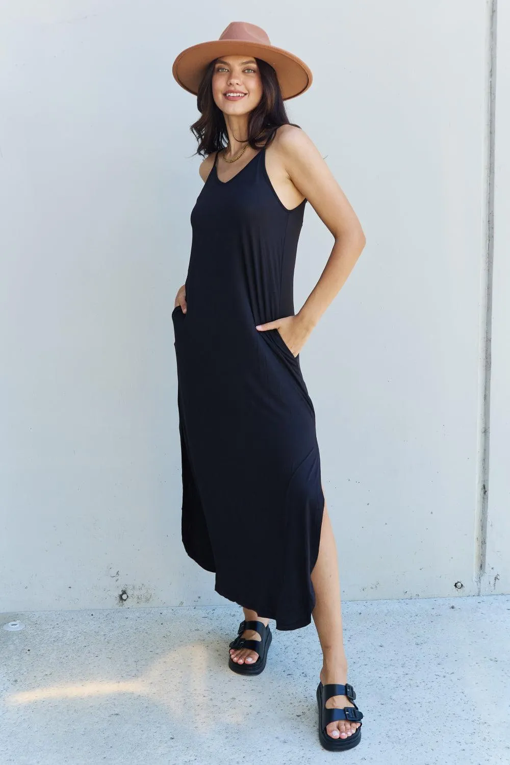 Full Size Cami Slit Maxi Dress in Black