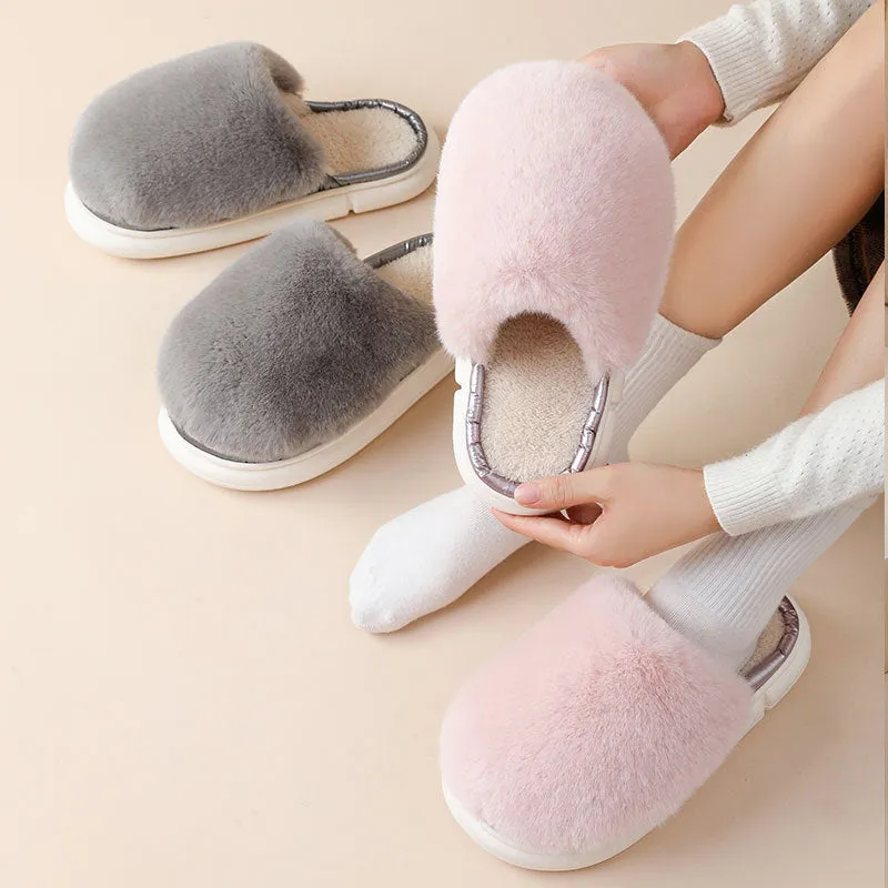 Fuzzy House Slippers Winter Warm Plush Faux Rabbit Fur Bedroom Shoes