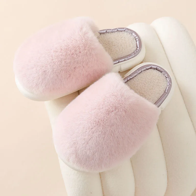 Fuzzy House Slippers Winter Warm Plush Faux Rabbit Fur Bedroom Shoes