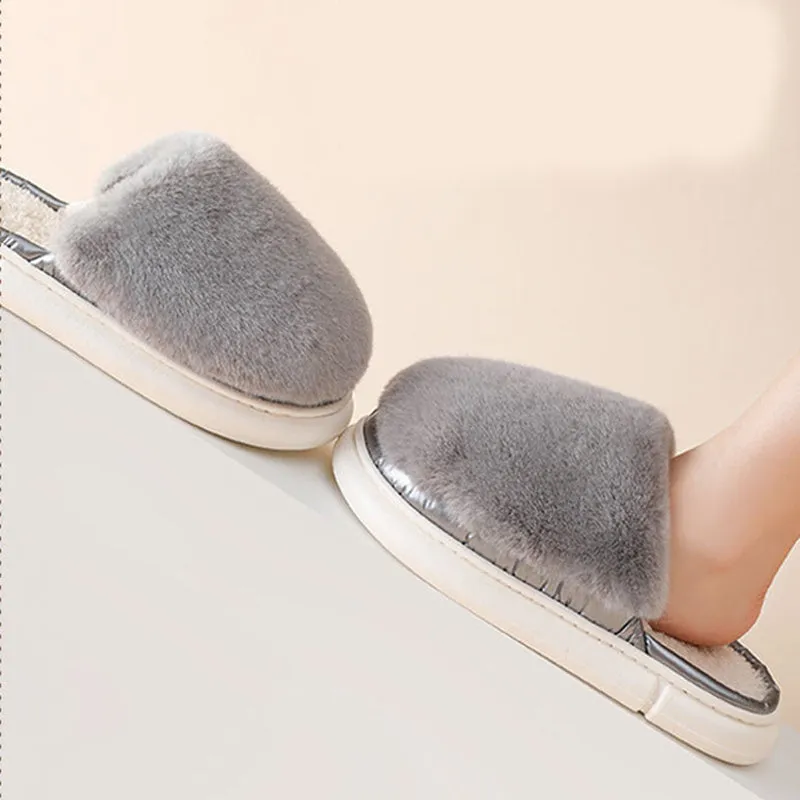 Fuzzy House Slippers Winter Warm Plush Faux Rabbit Fur Bedroom Shoes