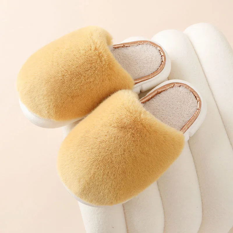 Fuzzy House Slippers Winter Warm Plush Faux Rabbit Fur Bedroom Shoes