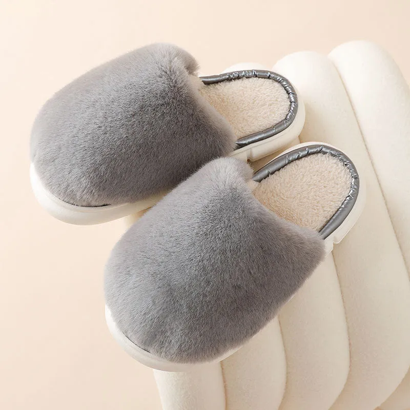 Fuzzy House Slippers Winter Warm Plush Faux Rabbit Fur Bedroom Shoes