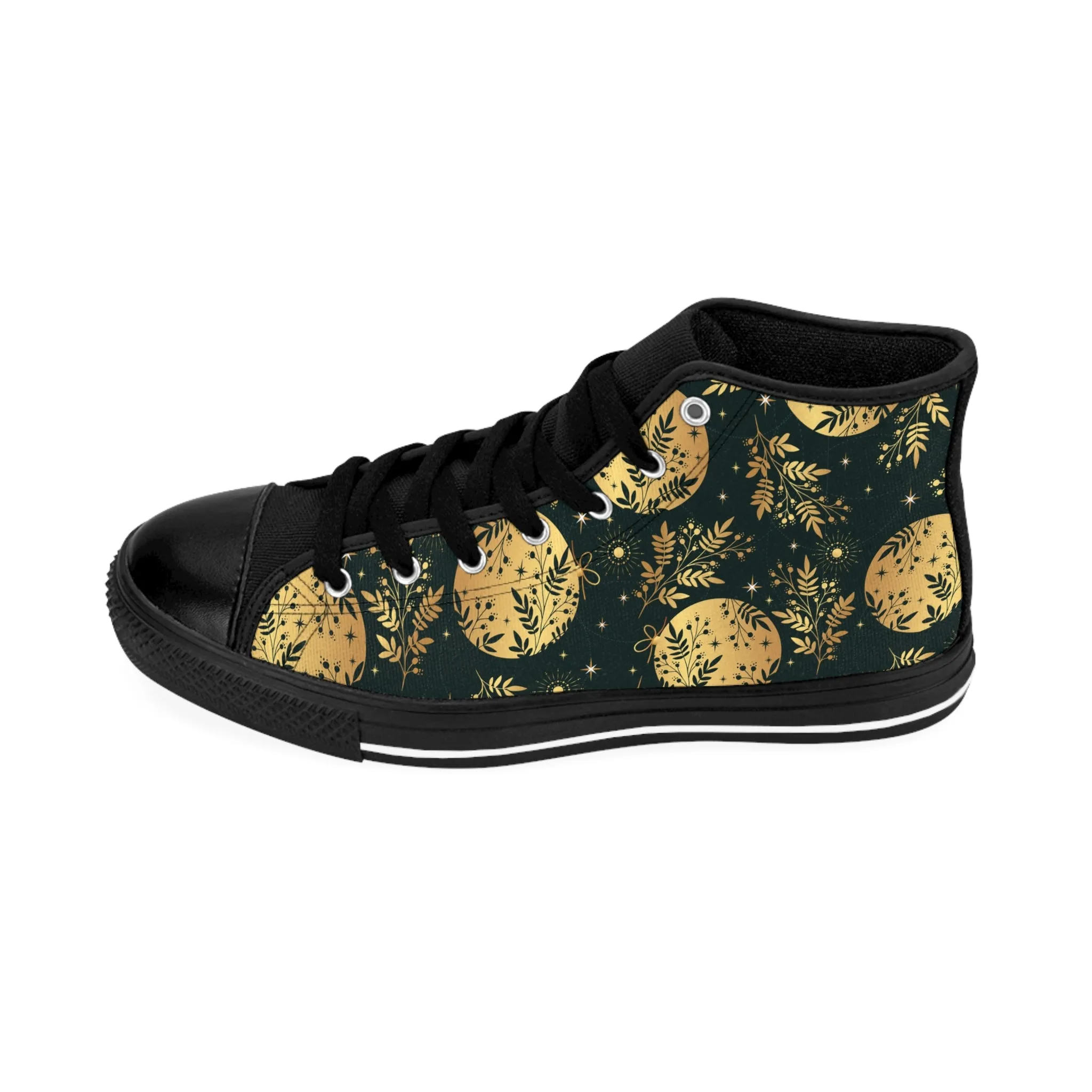 Golden Christmas Berries and Moon Women's Classic Sneakers