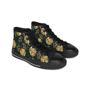 Golden Christmas Berries and Moon Women's Classic Sneakers