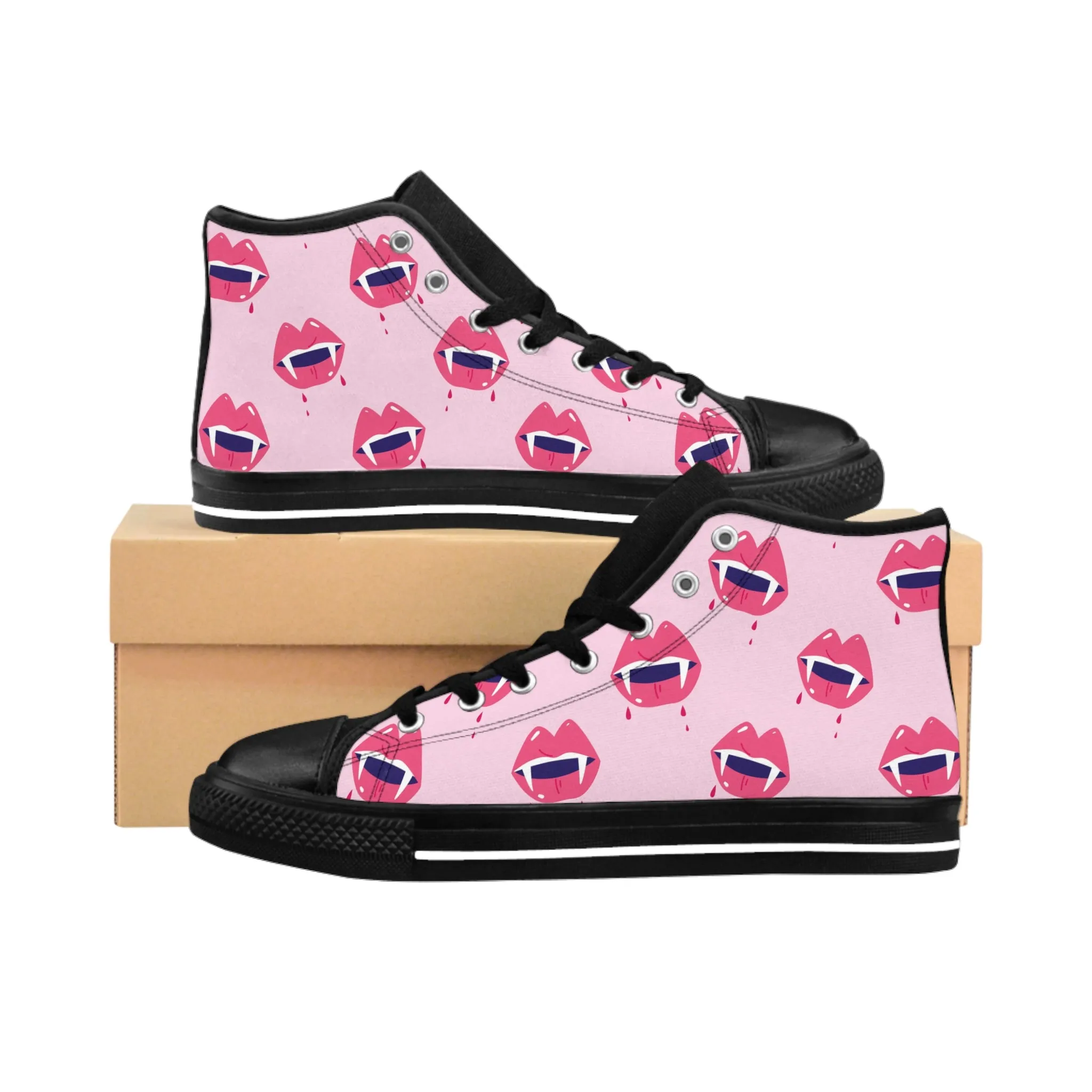 Halloween Pink Vampire Lips Women's Classic Sneakers