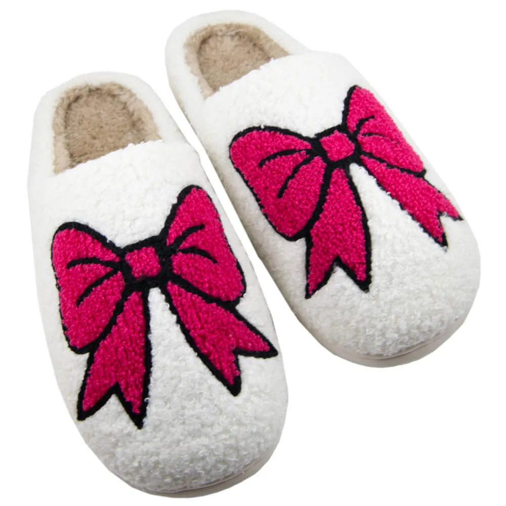 Hot Pink Wholesale Bow Fuzzy Slippers