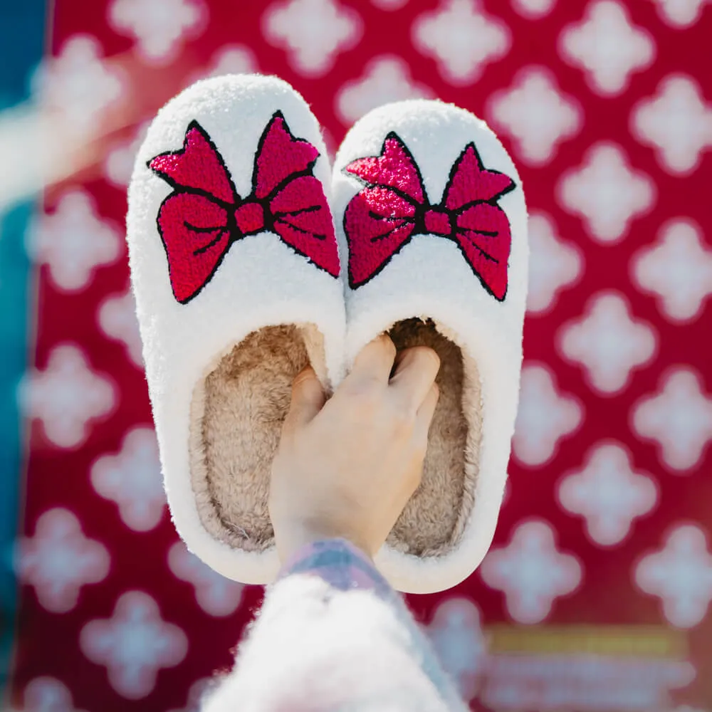 Hot Pink Wholesale Bow Fuzzy Slippers