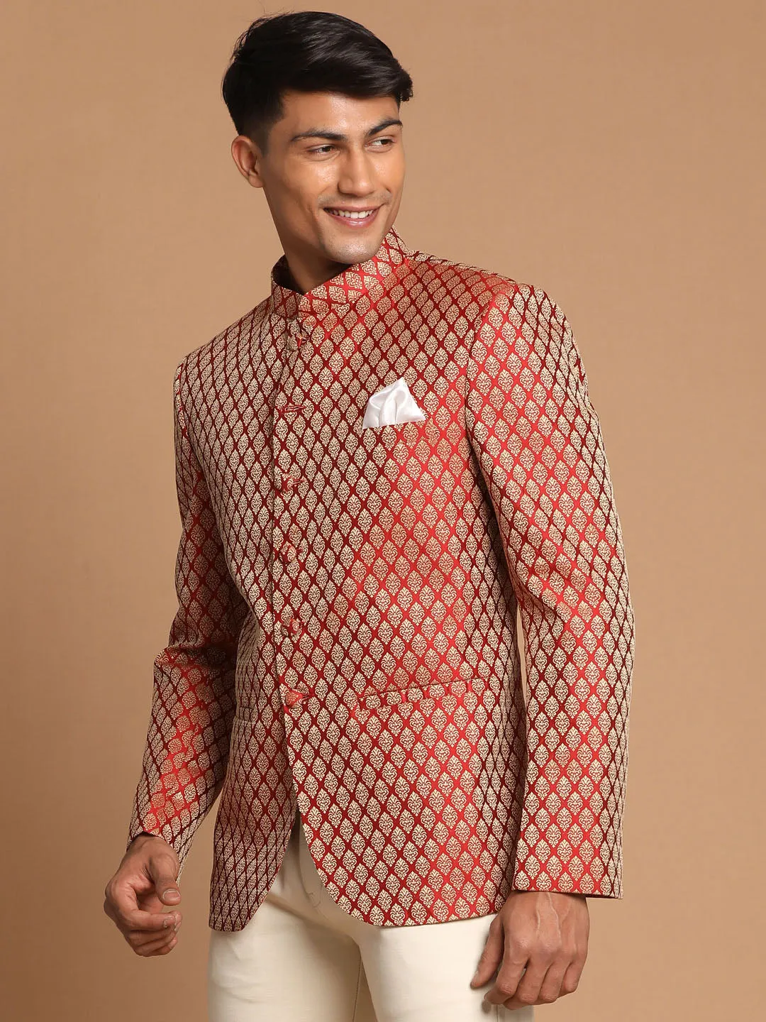 Jashvi Men's Maroon Silk Blend Ethnic Jodhpuri