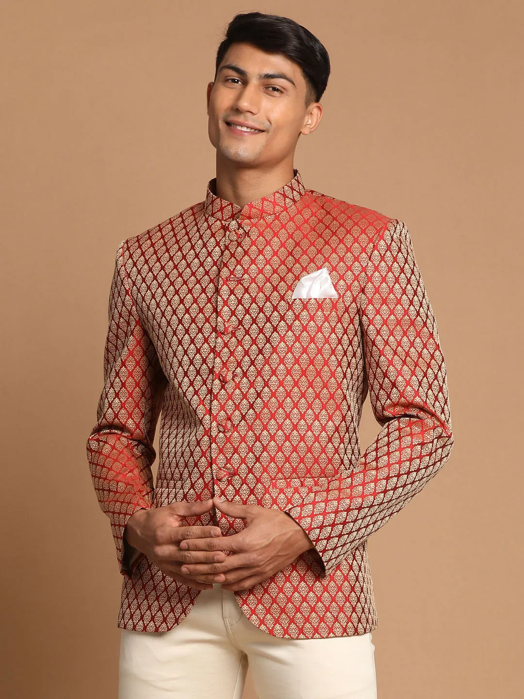 Jashvi Men's Maroon Silk Blend Ethnic Jodhpuri