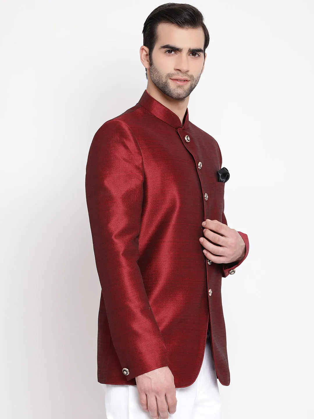 Jashvi Men's Maroon Silk Blend Jodhpuri