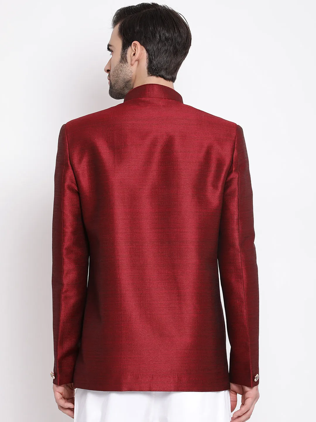 Jashvi Men's Maroon Silk Blend Jodhpuri