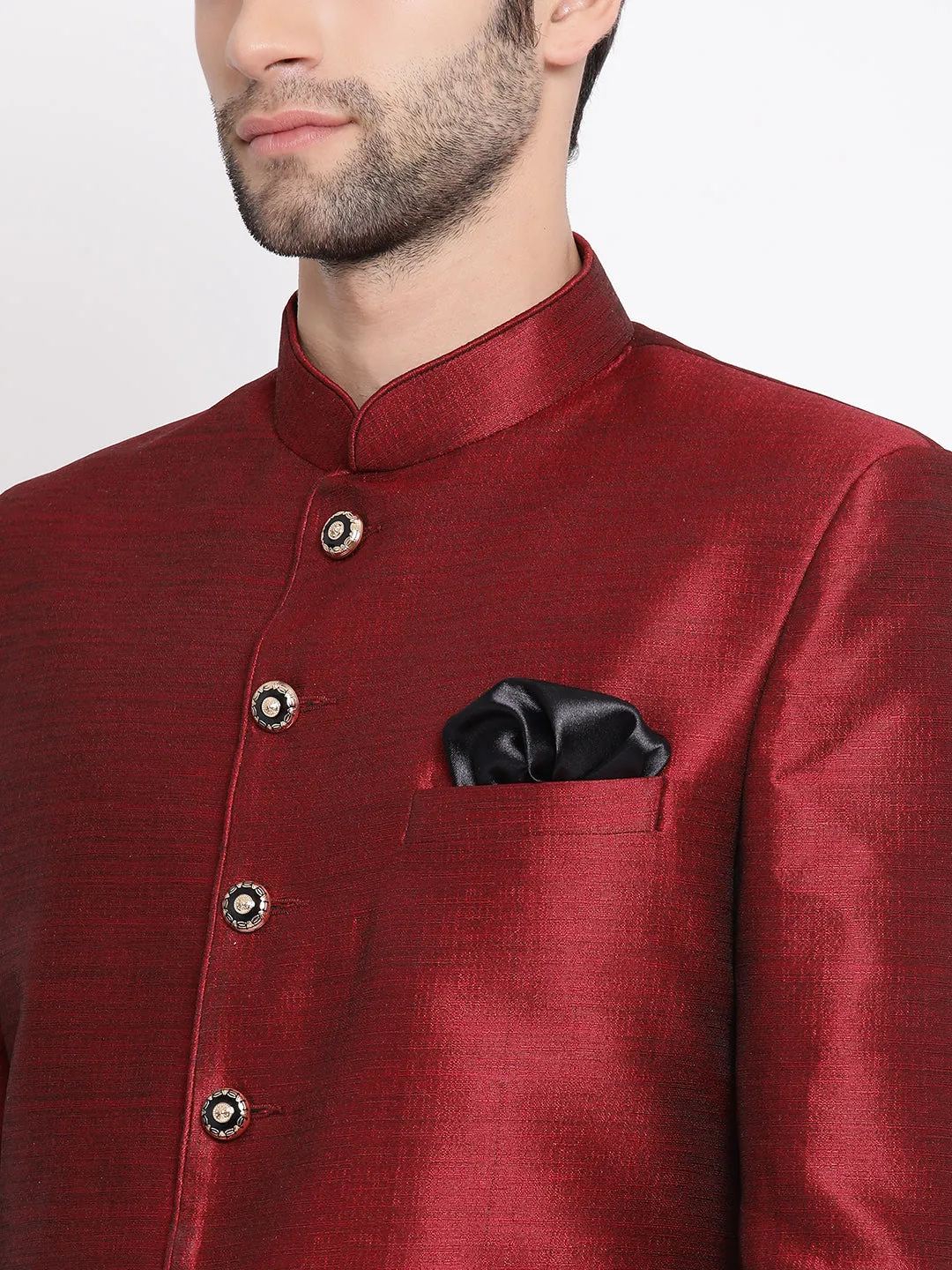 Jashvi Men's Maroon Silk Blend Jodhpuri