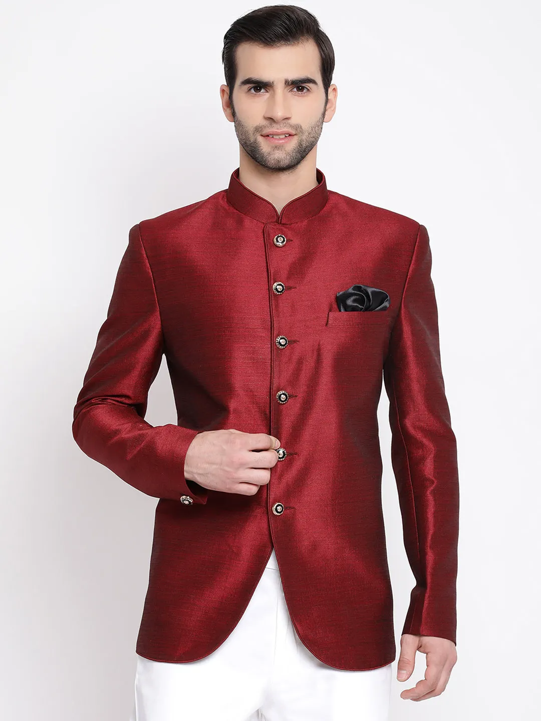 Jashvi Men's Maroon Silk Blend Jodhpuri