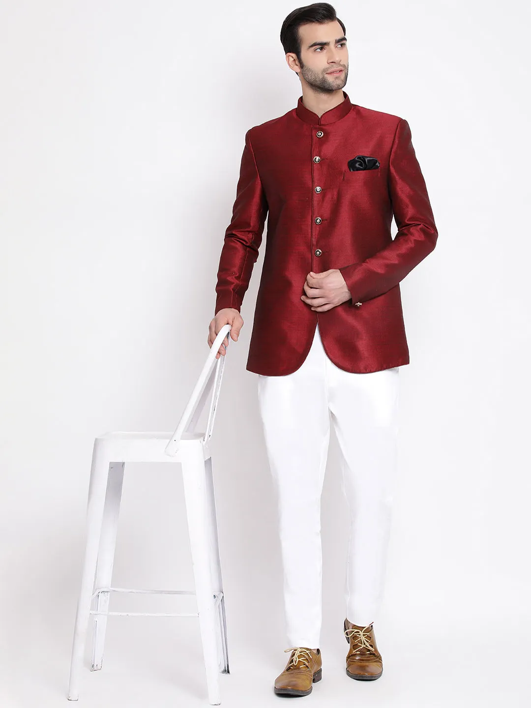 Jashvi Men's Maroon Silk Blend Jodhpuri