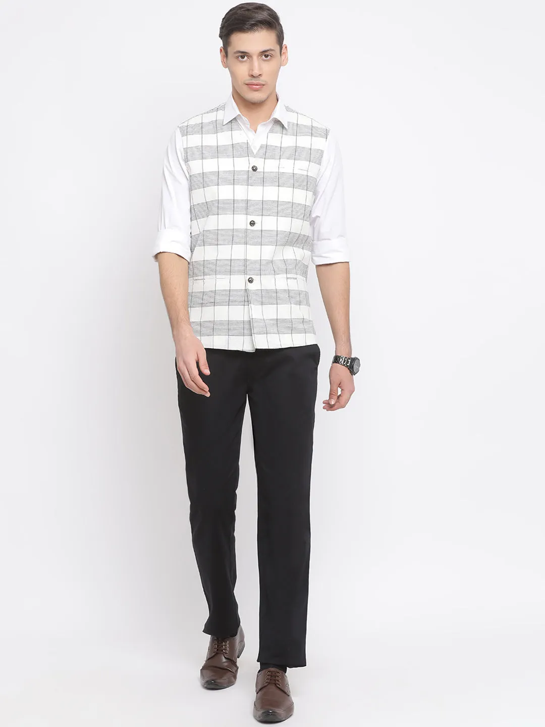 Jashvi Men's White Pure Cotton Nehru Jacket