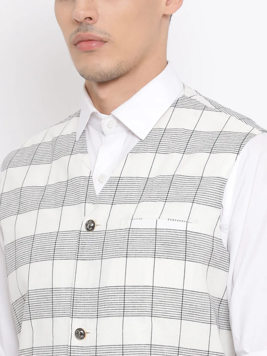 Jashvi Men's White Pure Cotton Nehru Jacket