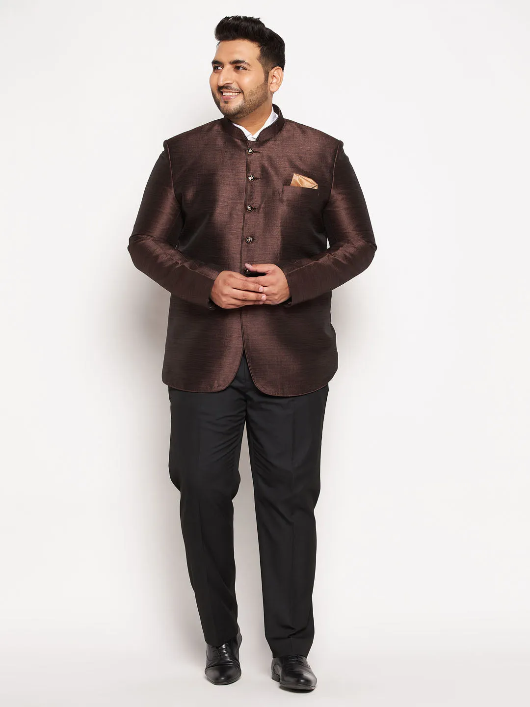 Jashvi Plus Size Men's Coffee Silk Blend Jodhpuri