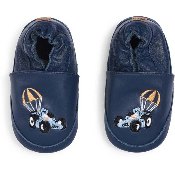 MELTON Race Car Leather Slippers Navy Academy