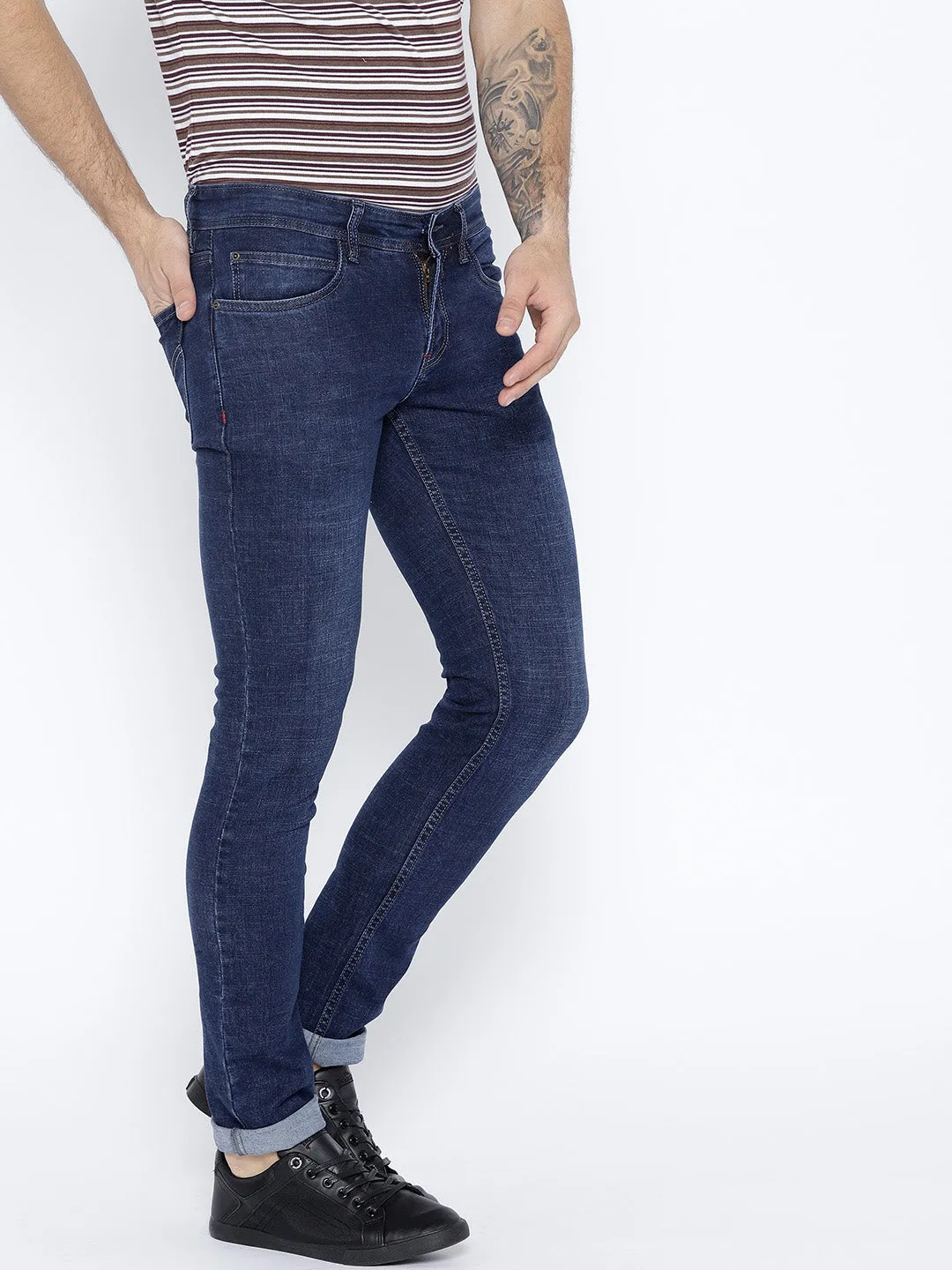 Men Blue Slim Fit Mid-Rise Clean Look Stretchable Jeans