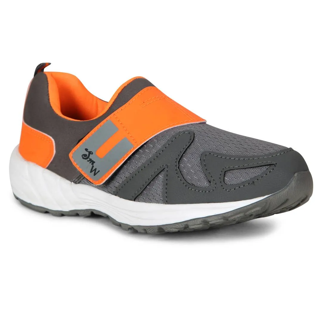 Men Grey Orange Slip On Self Design Sports Running Shoes