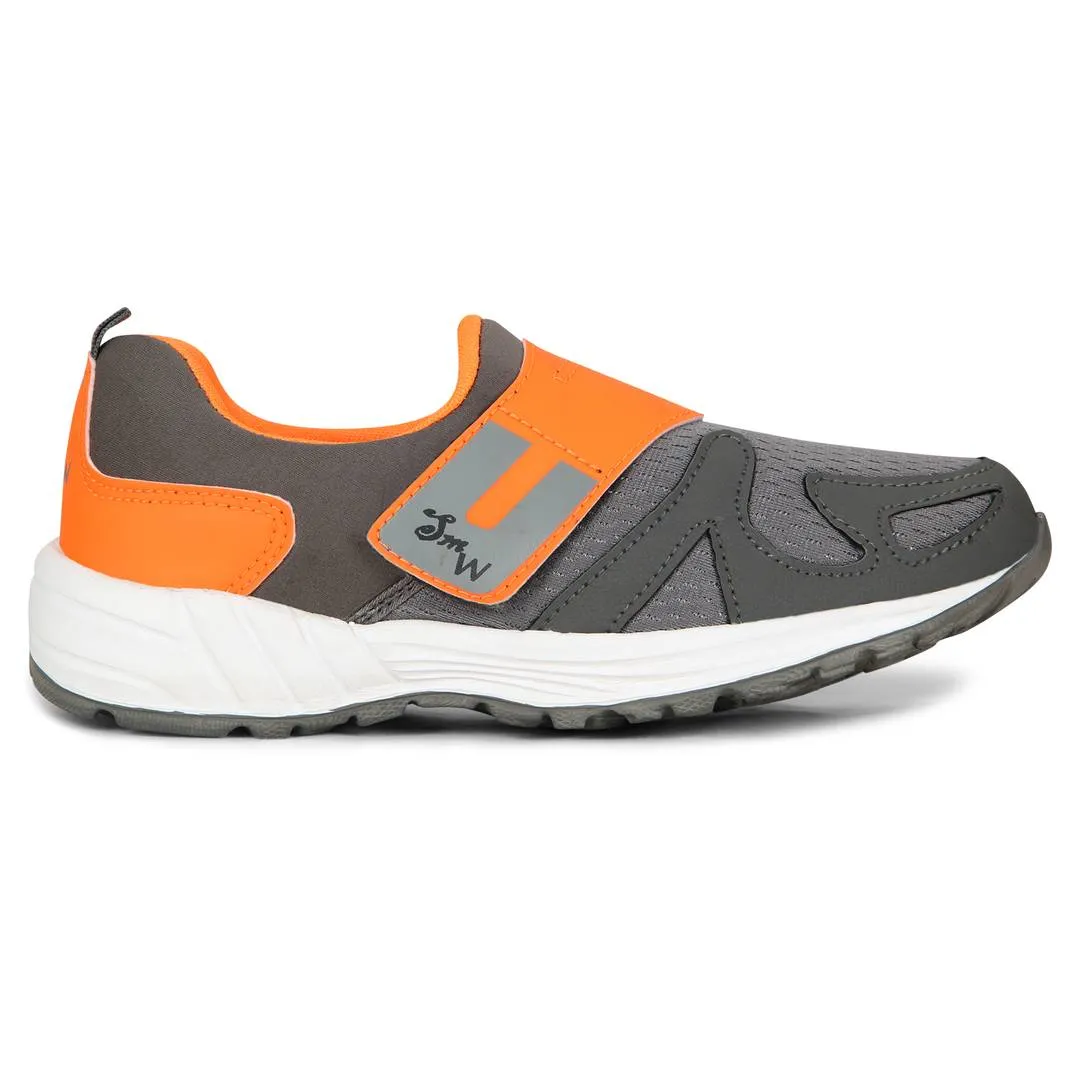 Men Grey Orange Slip On Self Design Sports Running Shoes