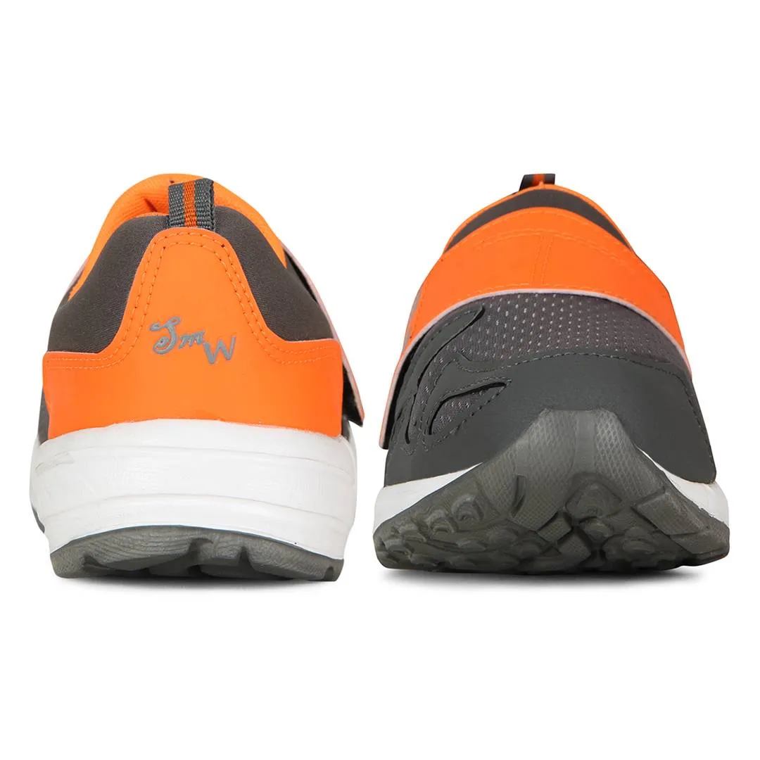 Men Grey Orange Slip On Self Design Sports Running Shoes