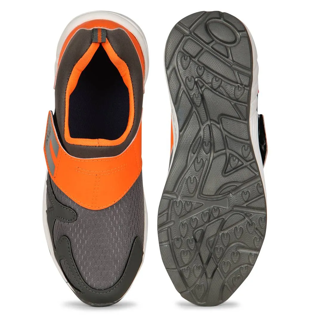 Men Grey Orange Slip On Self Design Sports Running Shoes