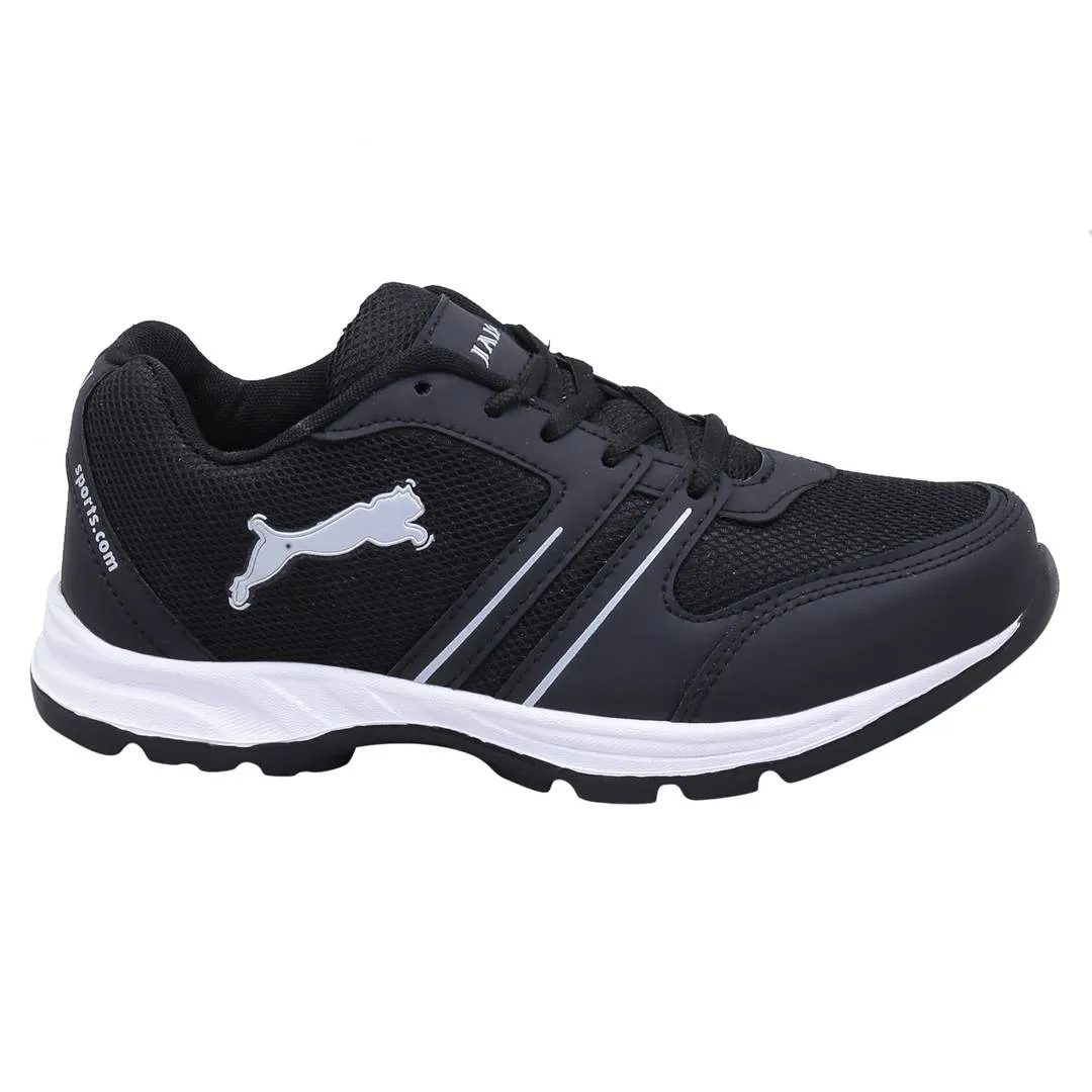 Men Sport Black Silver Self Design Running Shoes