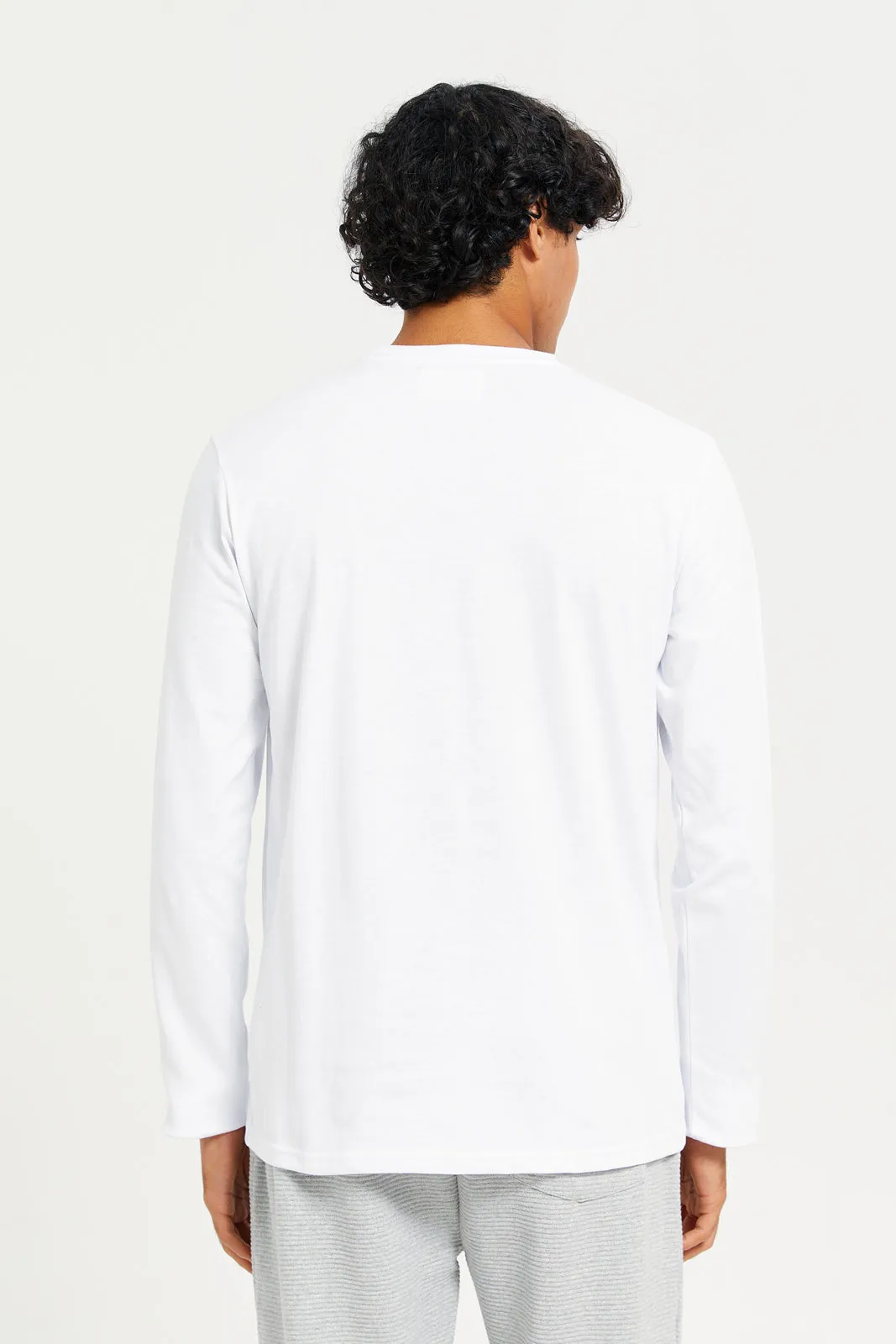 Men White Long Sleeve  Printed T-shirt