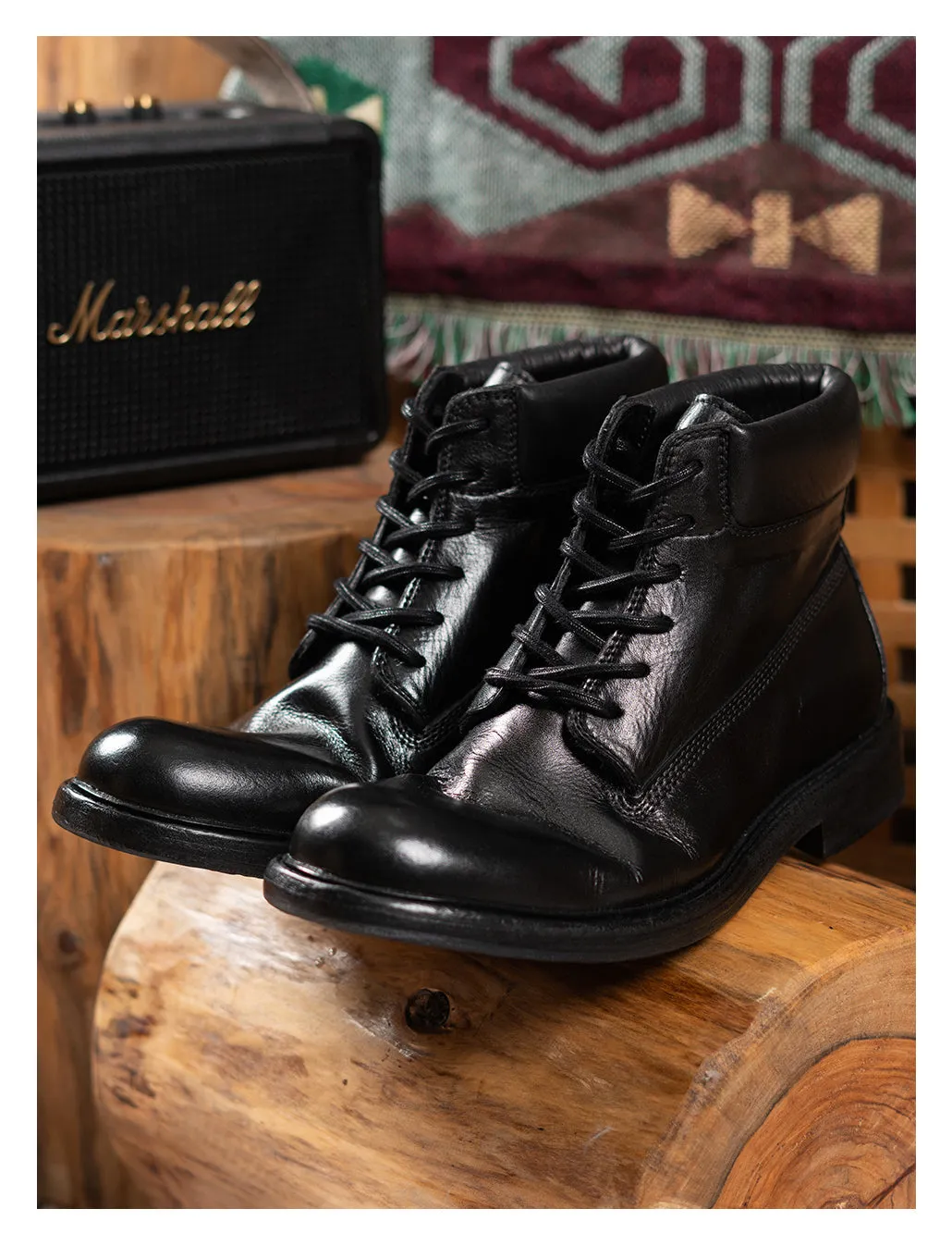 Men's Black Leather Work Boots