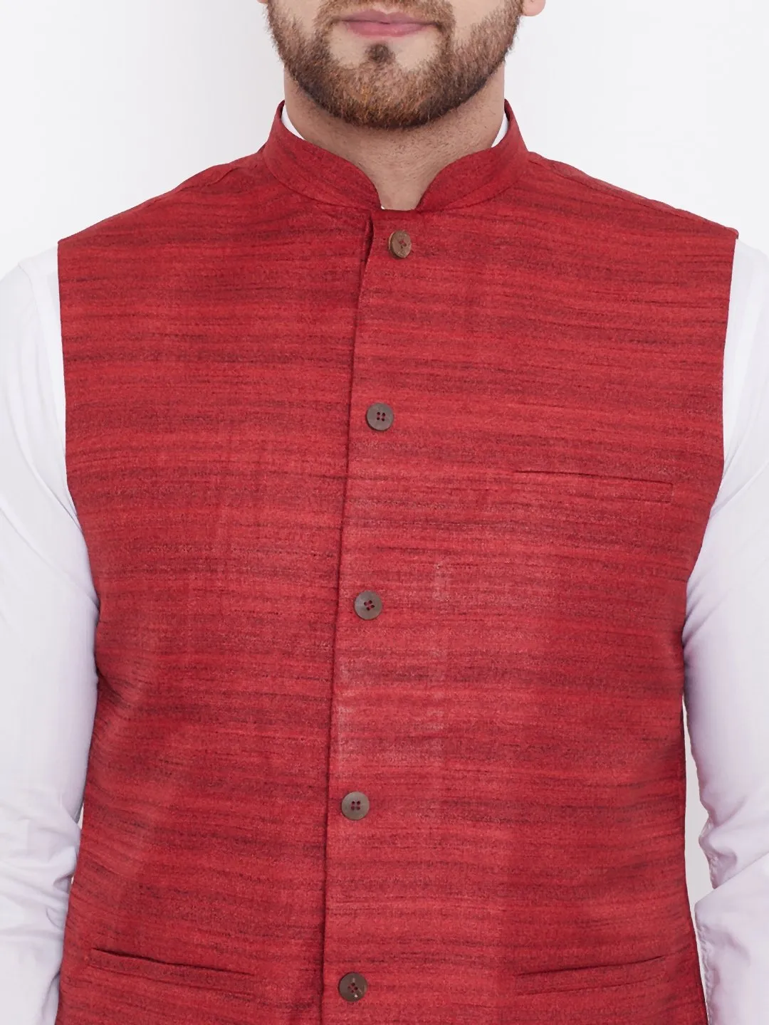 Men's Maroon Silk Blend Nehru Jacket - Vastramay