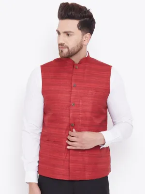 Men's Maroon Silk Blend Nehru Jacket - Vastramay