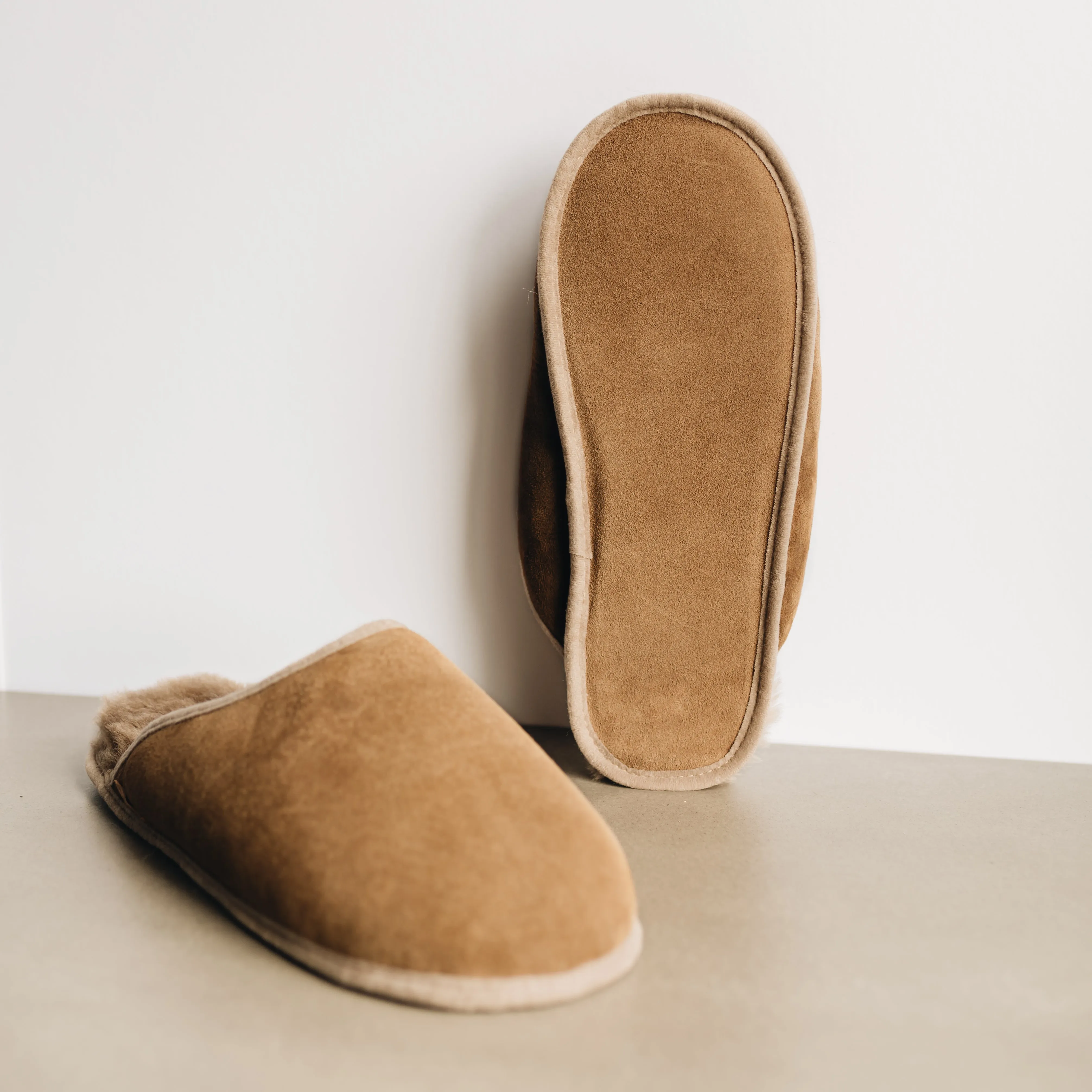 Men's Sheepskin Slip-on Slippers Soft Sole | ROBYN (Last Chance)